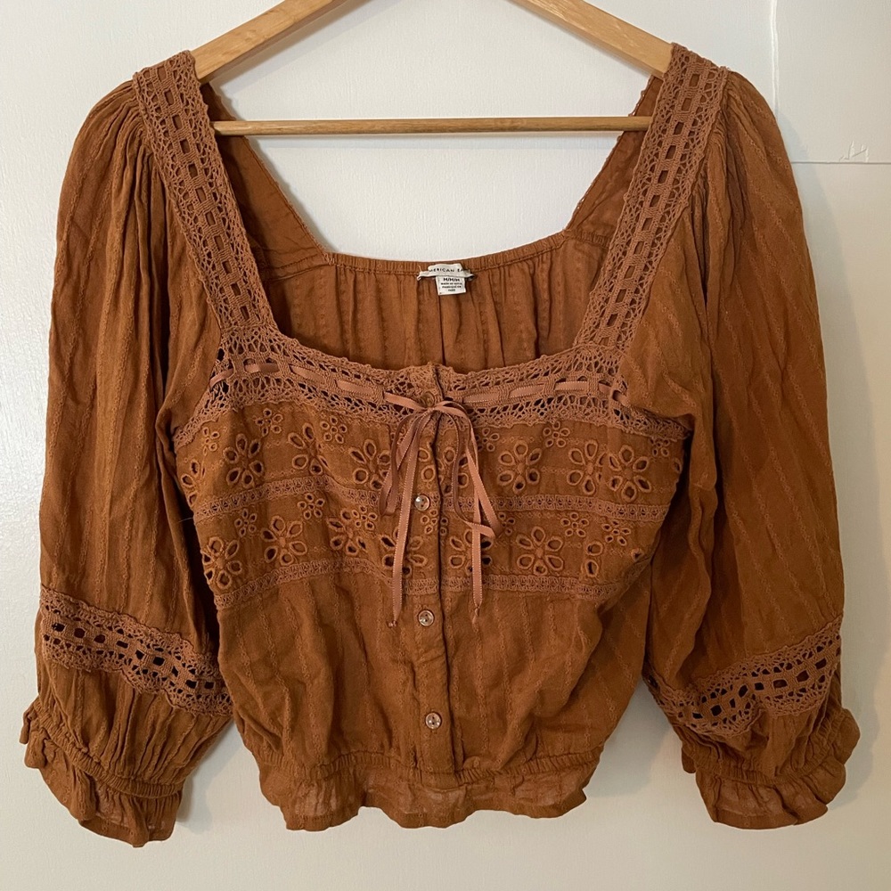 American Eagle crop top blouse- size M